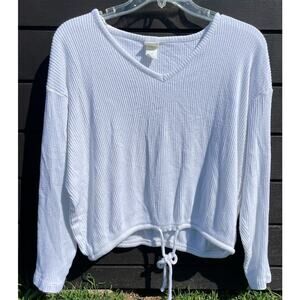 H&M L.O.G.G.  white ribbed crop drawstring long sleeve SM